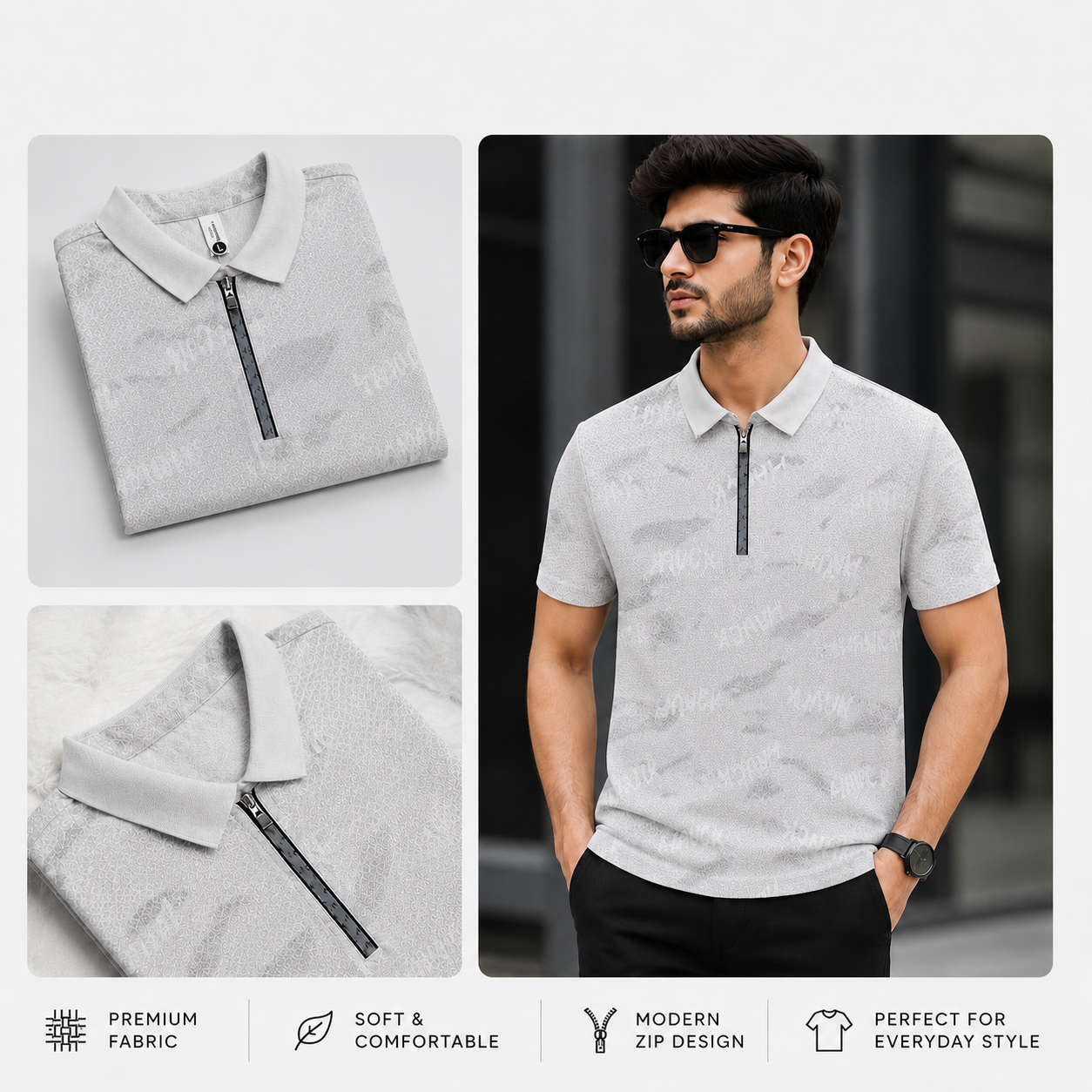 Premium grey zip polo shirt