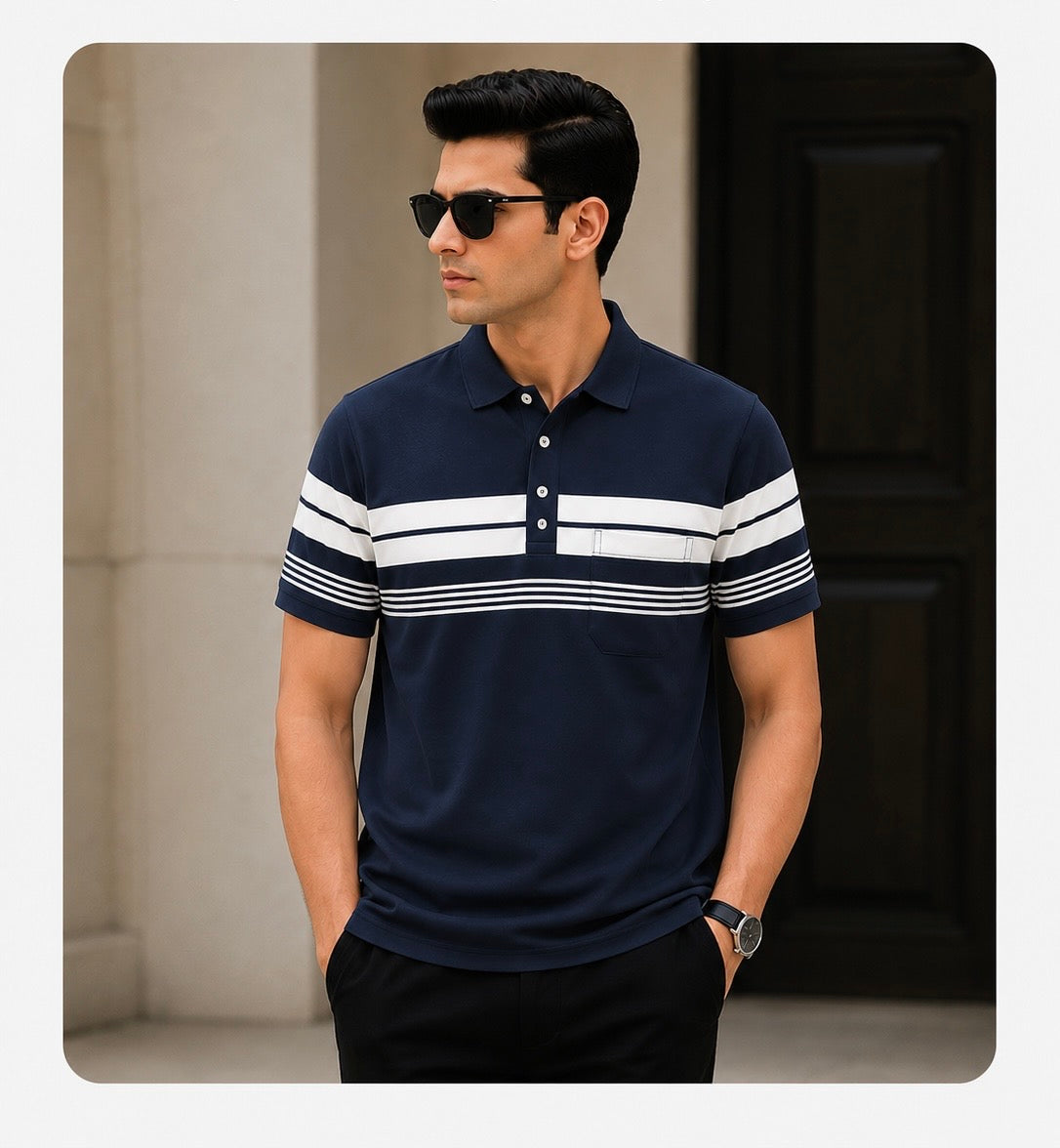 Navy stripe polo shirt